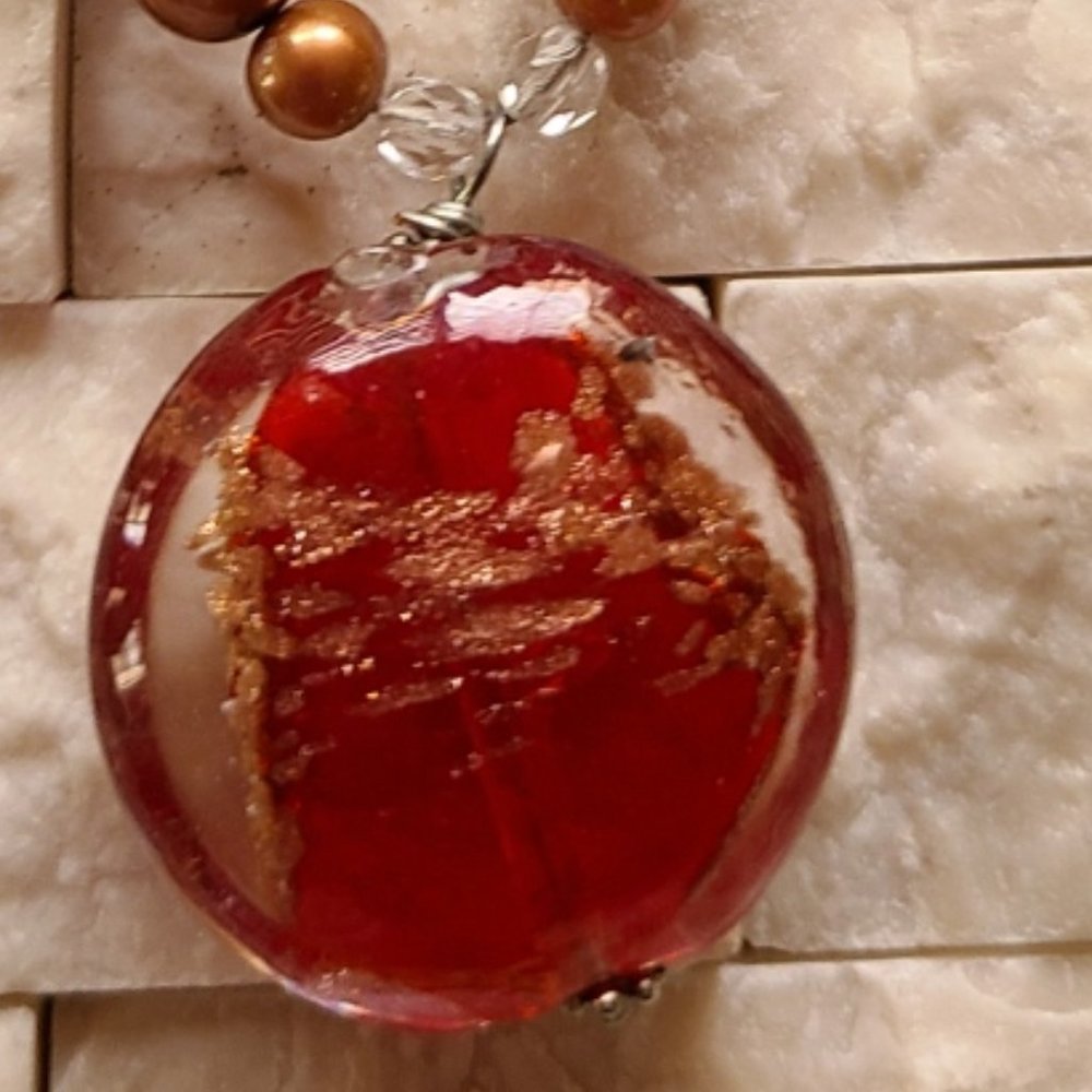 Red Glass & Gold Pearls - Picture 7 of 7